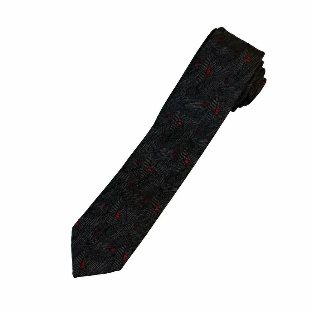 Vintage Unbranded Slim Tie Mens Black Charcoal Gray Red Fleck Abstract 57x2.75